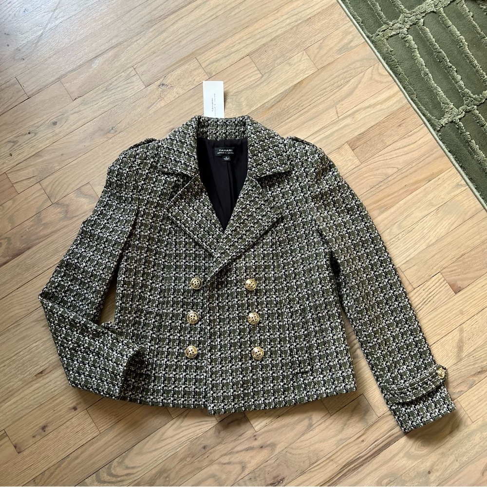Dark green tweed Tahari jacket - Picture 7 of 8